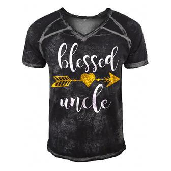 Cute Gold Arrow Blessed Uncle Funny Thanksgiving Day Gifts  Men's Short Sleeve V-neck 3D Print Retro Tshirt