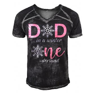 Dad Of The Birthday Girl Winter Onederland 1St Birthday Men's Short Sleeve V-neck 3D Print Retro Tshirt - Seseable