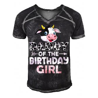 Daddy Of The Birthday Girl Cows Farm Cow Lover Dad Men's Short Sleeve V-neck 3D Print Retro Tshirt - Seseable