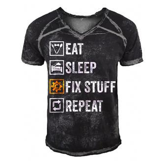 Eat Sleep Fix Stuff Repeat For Repairman Handyman Men's Short Sleeve V-neck 3D Print Retro Tshirt - Thegiftio
