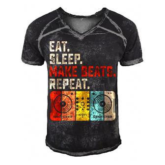 Eat Sleep Make Beats Beat Makers Music Producer Mens Dj Dad Men's Short Sleeve V-neck 3D Print Retro Tshirt - Seseable