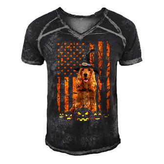 English Cocker Spaniel Dog Pumpkin American Flag Halloween Men's Short Sleeve V-neck 3D Print Retro Tshirt - Thegiftio UK
