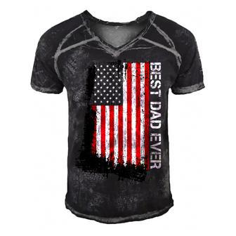 Fathers Day Best Dad Ever With Us American Flag Gift Men's Short Sleeve V-neck 3D Print Retro Tshirt - Thegiftio