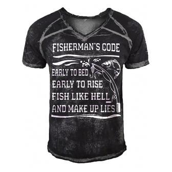 Fishermans Code Men's Short Sleeve V-neck 3D Print Retro Tshirt - Seseable