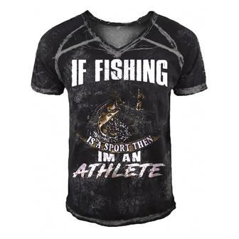 Fishing Sport Athlete Men's Short Sleeve V-neck 3D Print Retro Tshirt - Seseable