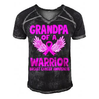 Grandpa Of A Warrior Breast Cancer Awareness Support Warrior Men's Short Sleeve V-neck 3D Print Retro Tshirt - Thegiftio