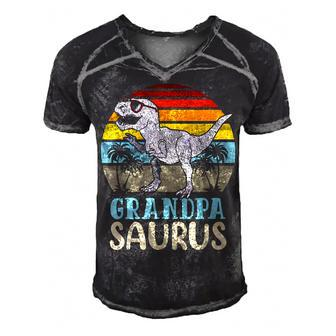 Grandpasaurus T Rex Dinosaur Grandpa Saurus Family  V3 Men's Short Sleeve V-neck 3D Print Retro Tshirt