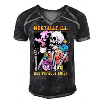 Groovy Mentally Ill But Totally Chill Halloween Skeleton  V2 Men's Short Sleeve V-neck 3D Print Retro Tshirt