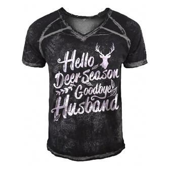 Hello Deer Season Goodbye Husband Deer Hunting Season  Men's Short Sleeve V-neck 3D Print Retro Tshirt