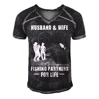 Husband And Wife - Fishing Partners Men's Short Sleeve V-neck 3D Print Retro Tshirt - Seseable