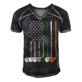 Irish American Flag Vintage Golf Flag St Patricks Day  Men's Short Sleeve V-neck 3D Print Retro Tshirt