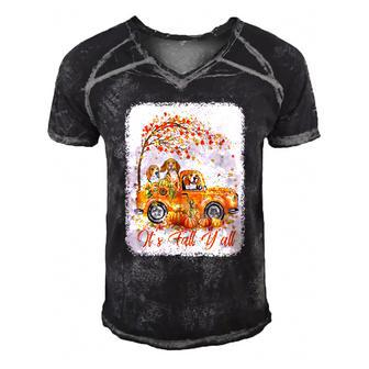 Its Fall Yall Beagle Riding Truck Pumpkin Autumn Fall  Men's Short Sleeve V-neck 3D Print Retro Tshirt