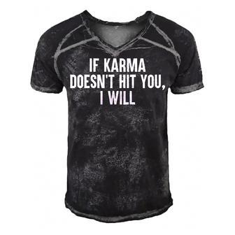 Karma Hits You Men's Short Sleeve V-neck 3D Print Retro Tshirt - Seseable