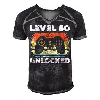 Level 50 Unlocked Funny Video Gamer 50Th Birthday Men's Short Sleeve V-neck 3D Print Retro Tshirt - Seseable