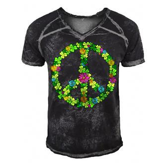 Lucky Shamrock Peace Sign St Patricks Day Hippie Clover Leaf Men's Short Sleeve V-neck 3D Print Retro Tshirt - Thegiftio UK