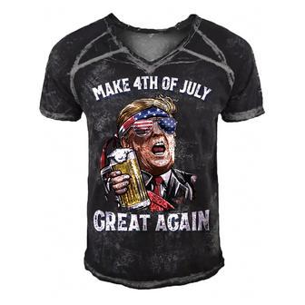 Make 4Th Of July Great Again Patriot Trump Men Drinking Beer Men's Short Sleeve V-neck 3D Print Retro Tshirt - Seseable