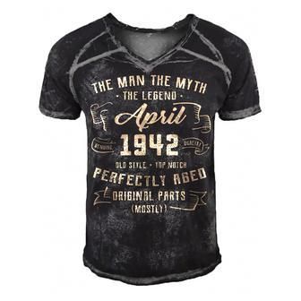 Mens Man Myth Legend April 1942 80Th Birthday Gift 80 Years Old  Men's Short Sleeve V-neck 3D Print Retro Tshirt