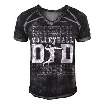 Mens Vintage American Flag Volleyball Dad Fathers Day Apparel  Men's Short Sleeve V-neck 3D Print Retro Tshirt