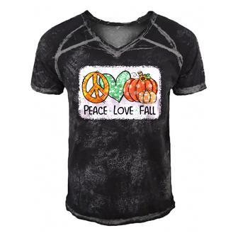 Peace & Love & Fall Pumpkin Autum Happy Fall Thanksgiving  Men's Short Sleeve V-neck 3D Print Retro Tshirt