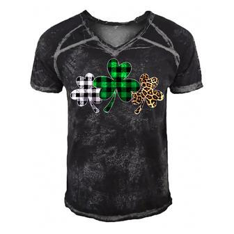 Plaid Clover Shamrock Leopard Green Buffalo St Patricks Day  Men's Short Sleeve V-neck 3D Print Retro Tshirt
