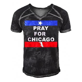 Pray For Chicago Encouragement Distressed Men's Short Sleeve V-neck 3D Print Retro Tshirt - Seseable