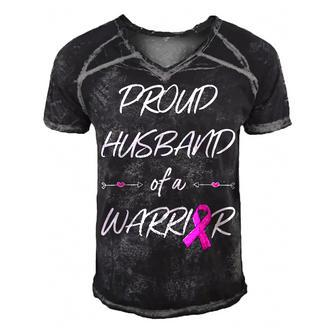 Proud Husband Of A Warrior Breast Cancer Awareness V3 Men's Short Sleeve V-neck 3D Print Retro Tshirt - Thegiftio