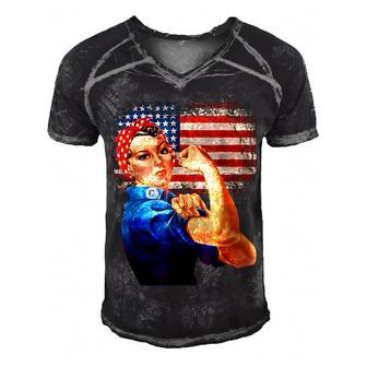 Rosie The Riveter American Flag Usa Rosie The Riveter  Men's Short Sleeve V-neck 3D Print Retro Tshirt