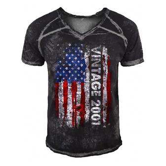 Vintage 2001 Usa American Flag 21 Years Old 21St Birthday  Men's Short Sleeve V-neck 3D Print Retro Tshirt