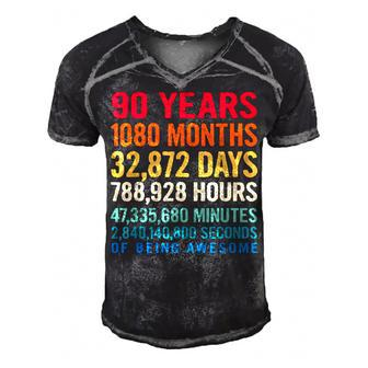 Vintage 90 Years Of Being Awesome Unique 90Th Birthday Gifts Men's Short Sleeve V-neck 3D Print Retro Tshirt - Seseable