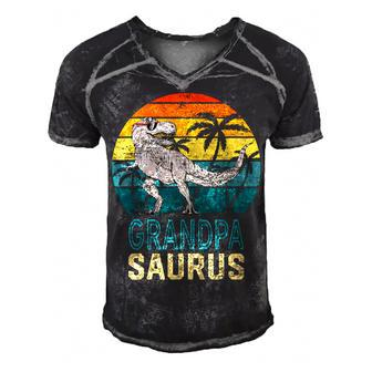Vintage Grandpasaurus Dinosaur T Rex Matching Family Saurus Men's Short Sleeve V-neck 3D Print Retro Tshirt - Thegiftio