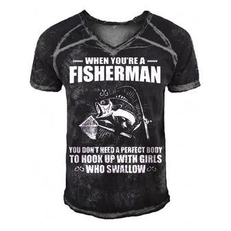 When Youre A Fisherman Men's Short Sleeve V-neck 3D Print Retro Tshirt - Seseable