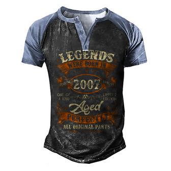 16Th Birthday Vintage Born In 2007 16 Years Old Gifts Men Men's Henley Shirt Raglan Sleeve 3D Print T-shirt - Thegiftio UK