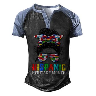 Gifts National Hispanic Heritage Month Latin Flags Messy Bun  V3 Men's Henley Shirt Raglan Sleeve 3D Print T-shirt