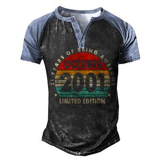 21 Years Old Gifts October 2001 Men Vintage 21St Birthday Men's Henley Shirt Raglan Sleeve 3D Print T-shirt - Thegiftio UK