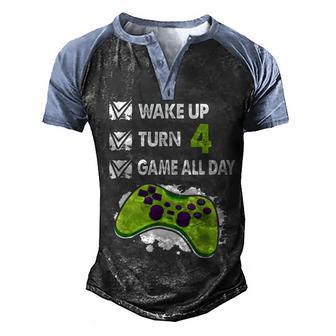 4 Year Old Gifts Men Boy Gamer Birthday Party 4Th Birthday Men's Henley Shirt Raglan Sleeve 3D Print T-shirt - Thegiftio UK