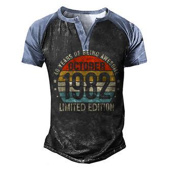 40 Years Old Gifts 40Th Bday Men Awesome Since October 1982 Men's Henley Shirt Raglan Sleeve 3D Print T-shirt - Thegiftio UK
