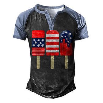 4Th Of July Popsicle Red White Blue American Flag Patriotic Men's Henley Shirt Raglan Sleeve 3D Print T-shirt - Thegiftio UK