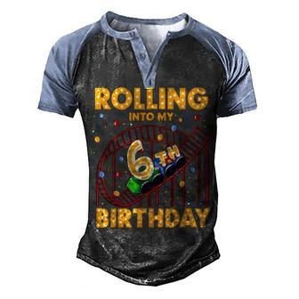 6Th Birthday Rollercoaster Amusement Park Boys Girl Birthday Men's Henley Shirt Raglan Sleeve 3D Print T-shirt - Thegiftio UK