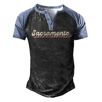 70S 80S Usa City - Vintage Sacramento Men's Henley Shirt Raglan Sleeve 3D Print T-shirt - Thegiftio UK