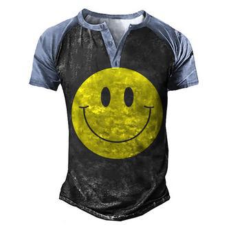 70S Yellow Smile Face Cute Happy Peace Smiling Face Men's Henley Shirt Raglan Sleeve 3D Print T-shirt - Thegiftio UK