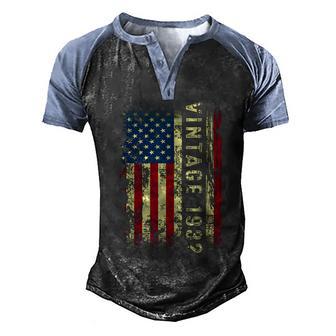 90 Year Old Gifts Vintage 1932 American Flag 90Th Birthday Men's Henley Shirt Raglan Sleeve 3D Print T-shirt - Thegiftio UK