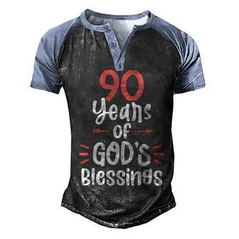 90 Years Of Gods Blessings 90 Year Old Happy 90Th Birthday Men's Henley Shirt Raglan Sleeve 3D Print T-shirt - Seseable