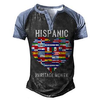 All Countries Flags Heart Hispanic Heritage Month Men's Henley Shirt Raglan Sleeve 3D Print T-shirt - Thegiftio UK