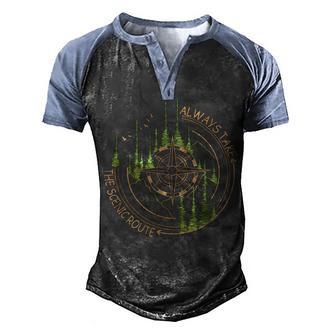 Always Take The Scenic Route Camping Travel Adventure Men's Henley Shirt Raglan Sleeve 3D Print T-shirt - Thegiftio UK