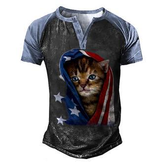 America Cat Lover Glasses American Flag Cat Pride America Men's Henley Shirt Raglan Sleeve 3D Print T-shirt - Thegiftio UK