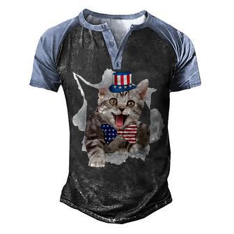 America Cat Lover Glasses American Flag Cat Pride America V2 Men's Henley Shirt Raglan Sleeve 3D Print T-shirt - Thegiftio UK