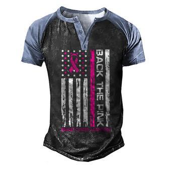 American Flag Back The Pink Breast Cancer Awareness Men's Henley Shirt Raglan Sleeve 3D Print T-shirt - Thegiftio UK