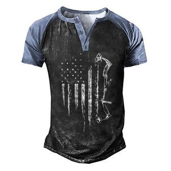 American Flag Bowhunting Bow Archery Gift For Deer Hunter Men's Henley Shirt Raglan Sleeve 3D Print T-shirt - Thegiftio UK