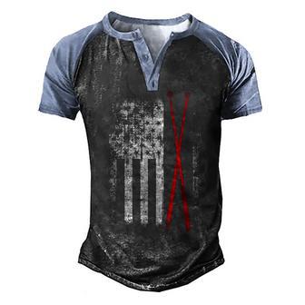 American Flag Drumsticks Usa Drummers Vintage Drum Sticks Men's Henley Shirt Raglan Sleeve 3D Print T-shirt - Thegiftio UK
