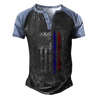 American Flag Red Blue Thin Line Apparel Firefighter Police Men's Henley Shirt Raglan Sleeve 3D Print T-shirt - Thegiftio UK